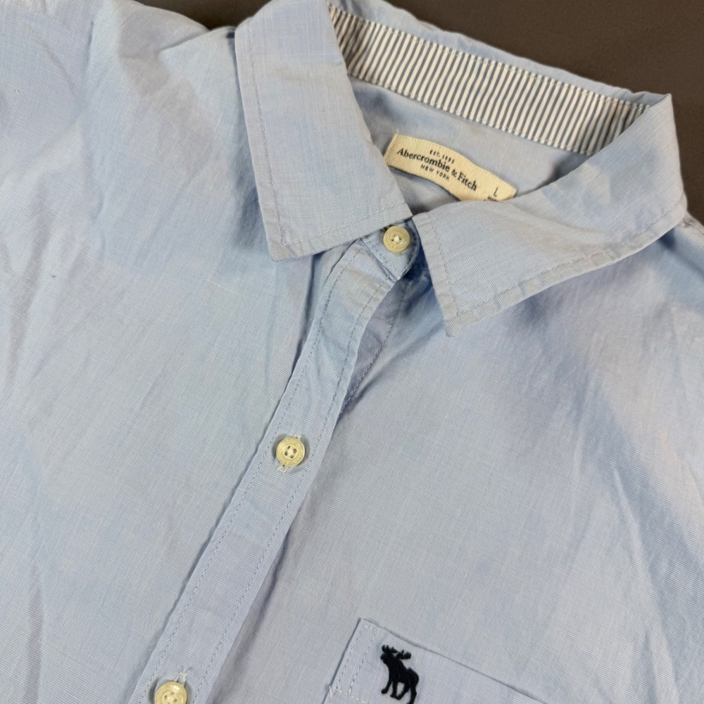 Abercrombie & Fitch Mens Large Light Blue Long Sleeve Button Down Shirt Moose